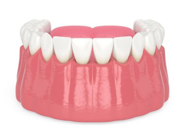 Beyaz arkaplan üzerinde diş arasında siyah üçgen ile insan alt çene 3d oluşturma