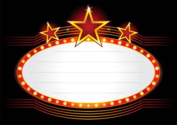 Cartel Entretenimiento Rojo Ovalado Decorado Con Estrellas Brillantes — Vector de stock