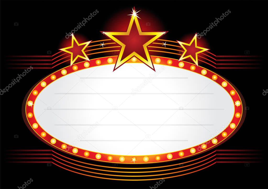 Oval red entertainment sign decorated with bright stars