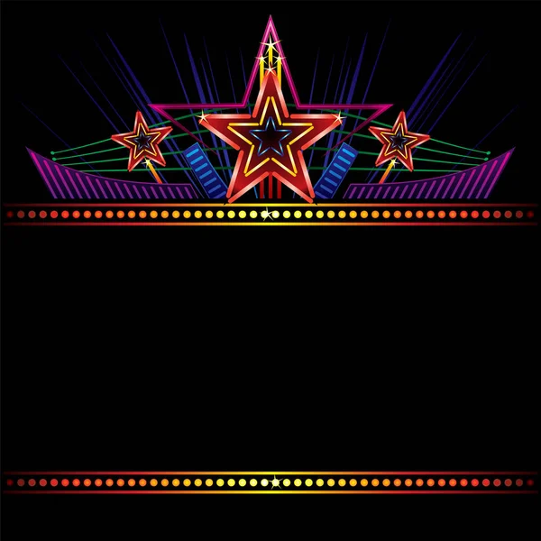 Retro Stilisierte Leuchtreklame Mit Leuchtenden Sternen Und Dekorationen — Stockvektor