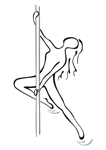 Slim Long Hair Woman Exercising Pole Dance Fitness — Stock Vector