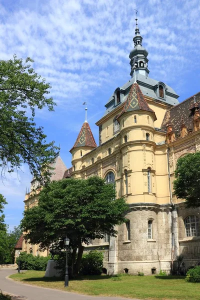 Famoso Castelo Vajdahunyad Com Torres Budapeste Hungria — Fotografia de Stock