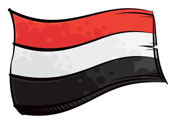 Bandera Pintada Yemen Ondeando Con Viento — Vector de stock