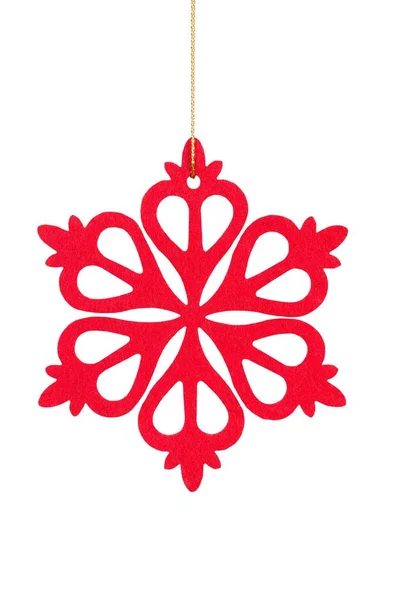 Rote Weihnachtsschneeflocke Isoliert Auf Weißem Hintergrund — Stockfoto