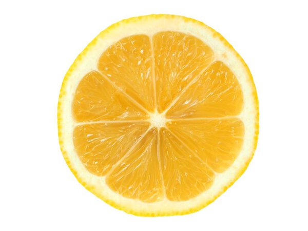 Juicy lemon slice isolated on white background