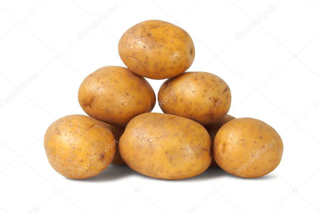 Heap of potatoes isolated on white background