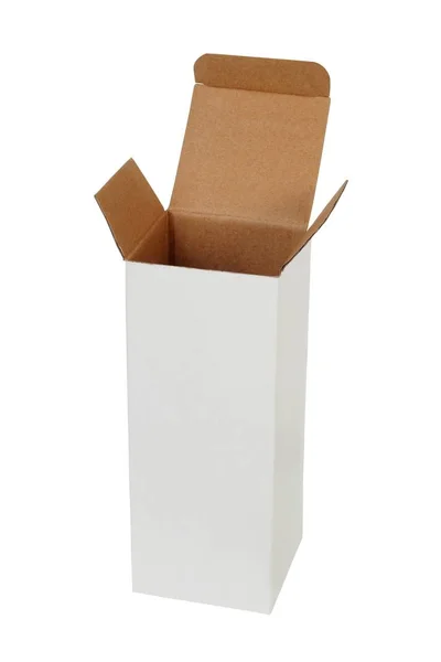 Ψηλό Κουτί Από Χαρτόνι Που Απομονώνονται Λευκό Backgrund — Φωτογραφία Αρχείου