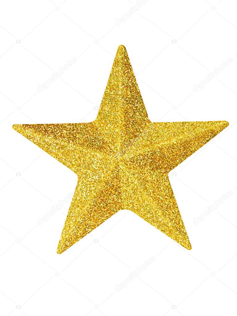 Macro of gold Christmas star isolated on white background