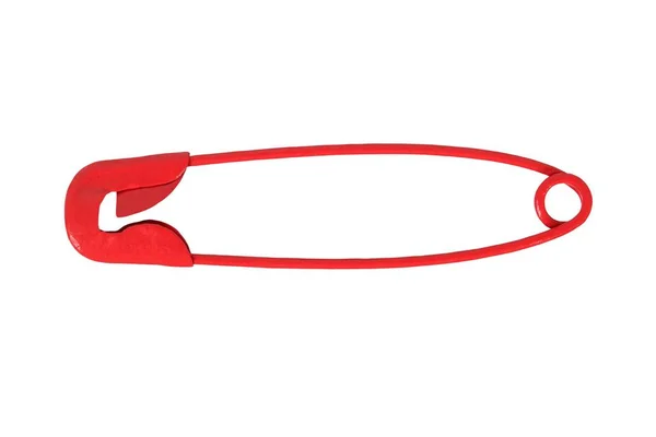 Spilla Sicurezza Rossa Chiusa Isolata Sfondo Bianco — Foto Stock