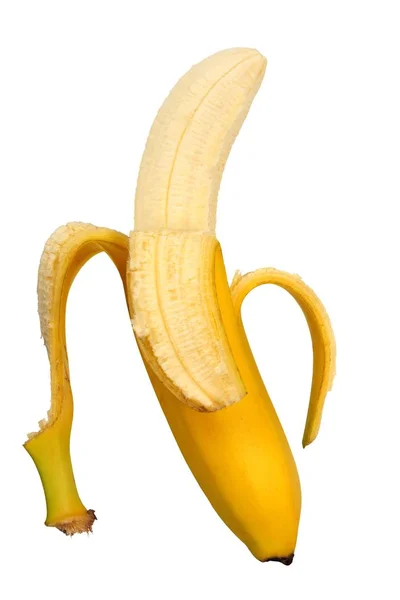 在白色背景上孤立的成熟开放香蕉 — 图库照片