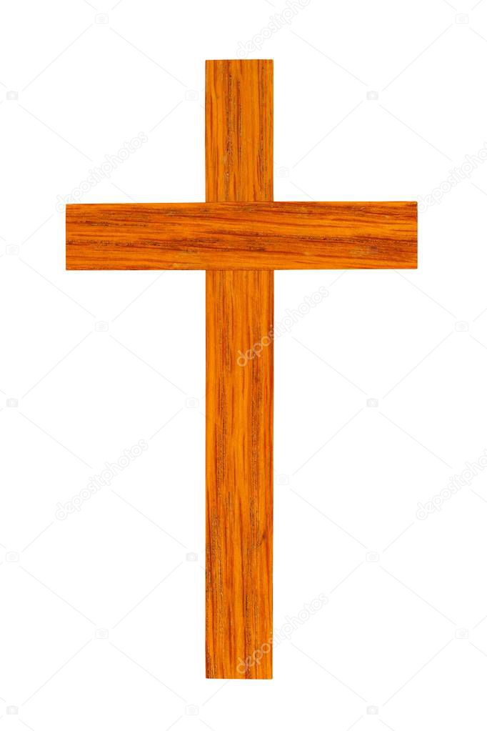 Small woden cross isolated on white background