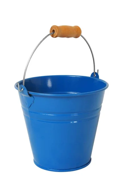 Blue Metal Bucket Isolated White Background — Stock Photo, Image