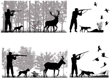   Adam köpek ile geyik, pronghorn, ördekler ve sülün avcılık