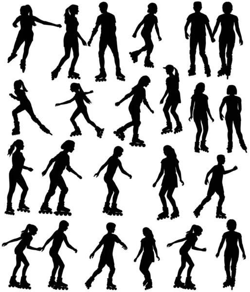 Collection Silhouettes Enfants Adolescents Sur Patins Roulettes Vecteurs De Stock Libres De Droits