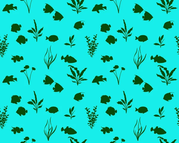 Modèle Sans Couture Avec Des Poissons Marins Des Plantes Aquatiques — Image vectorielle