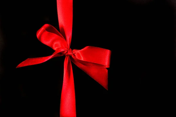 Red Bow Ribbon Black Background — Stock Photo, Image