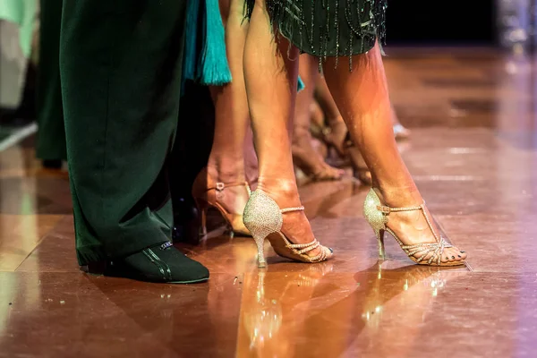 Voeten Paar Dansers Latino Dancing Competitie — Stockfoto