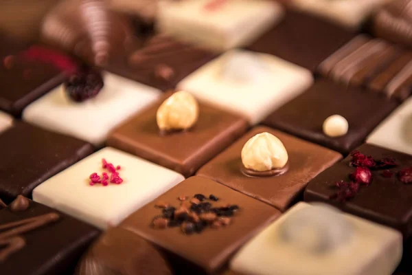 Sortimento Doces Chocolate Fino Branco Escuro Chocolate Com Leite — Fotografia de Stock
