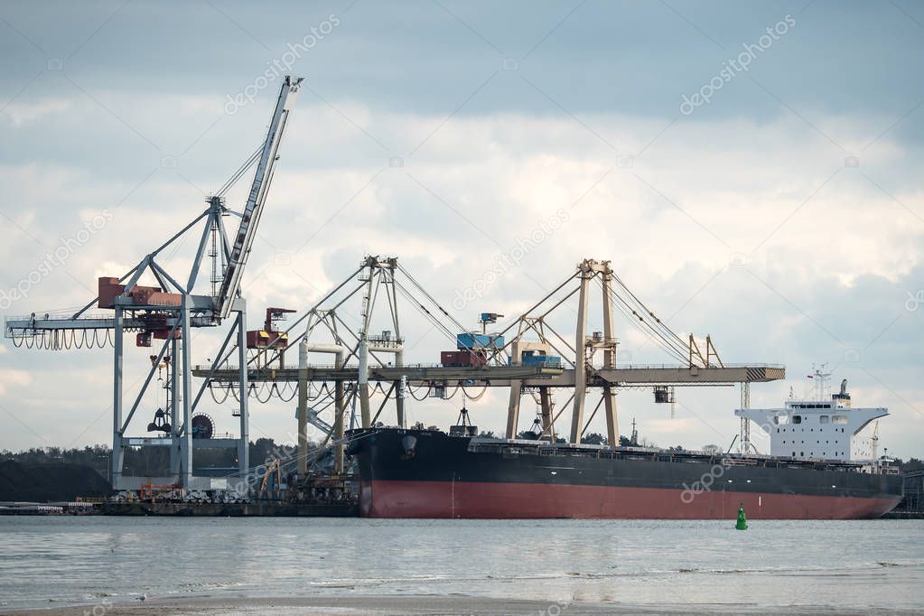 unloaded big container ship in port