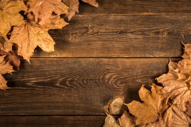 Düşen Kuru Yapraklar Tahta Plank Arkaplanında