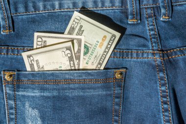 Mavi jeans cep dolarlık nakit kavramı para