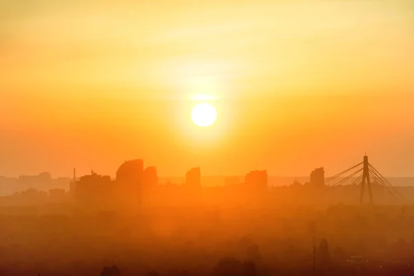 Sunset City Skyline Orange Sun Sky — Stock Photo, Image