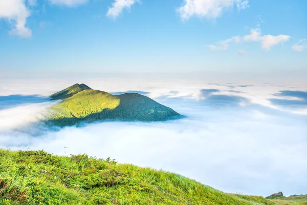 Haut Montagne Verte Dans Les Nuages — Photo