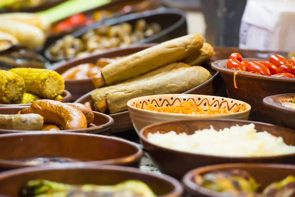 Cibo Strada Festivo Della Cucina Tradizionale Asiatica Sul Mercato — Foto Stock