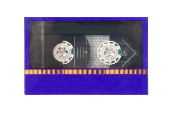 Altes Blaues Kassettenband Neuwertiger Zustand Schachtel Isoliert Auf Weißem Hintergrund — Stockfoto