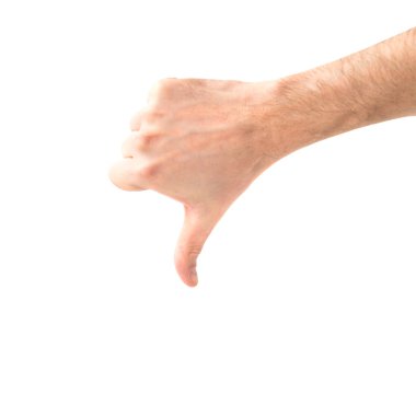 El başparmak aşağı izole üzerinde beyaz arka plan ile sevmemek