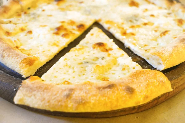 Slice Italian Pizza Cheese Wooden Table — Stock Photo, Image