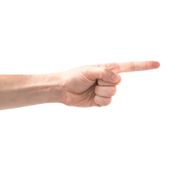 Female Hand Finger Pointing Right Isolated White Background — Stock Photo, Image