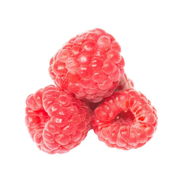 Pile Framboises Mûres Rouges Isolées Sur Fond Blanc — Photo