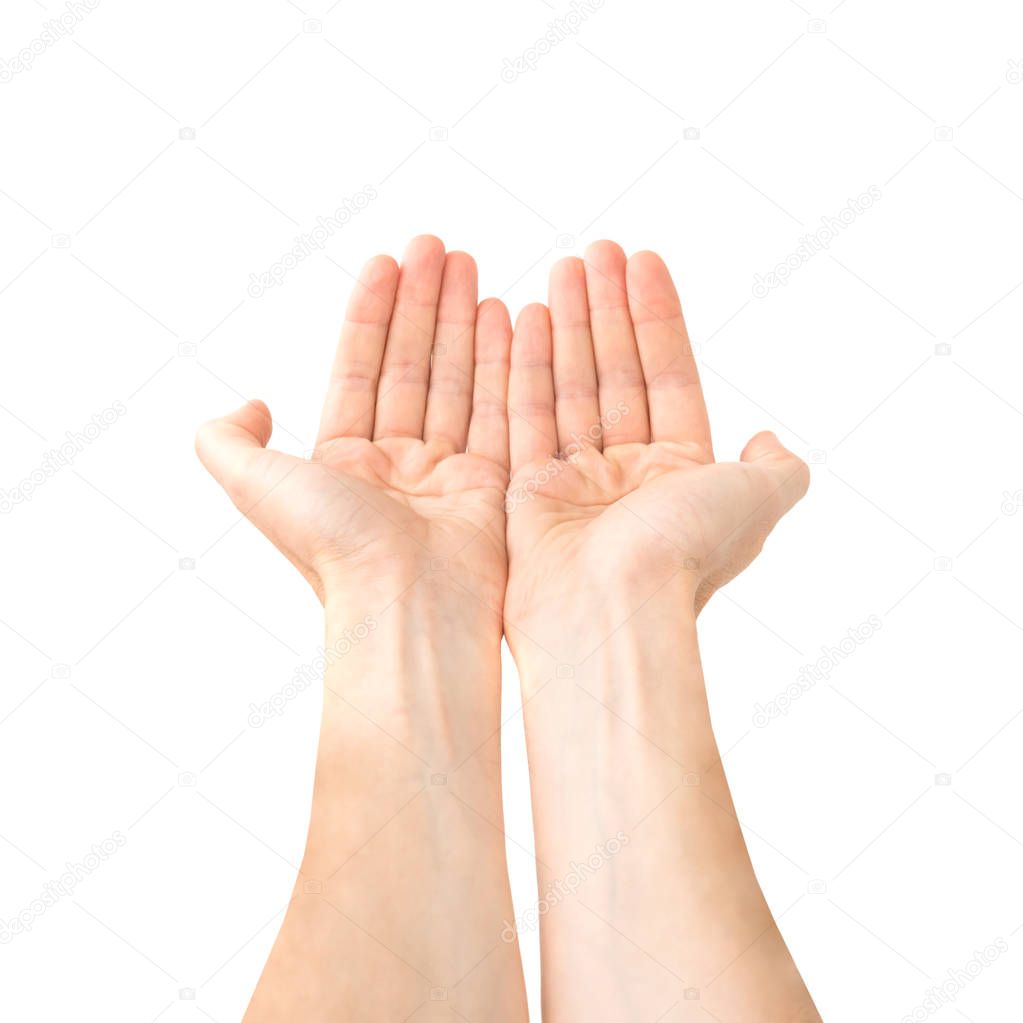 Two open hands giving something isolated on white background