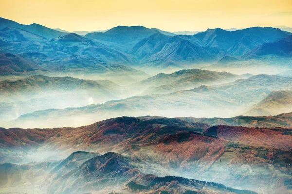 Güzel Mavi Dağlar Tepeler Günbatımı Zaman — Stok fotoğraf