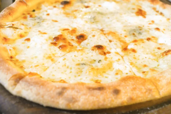 Sliced Italian Pizza Cheese Wooden Table — Stock Photo, Image