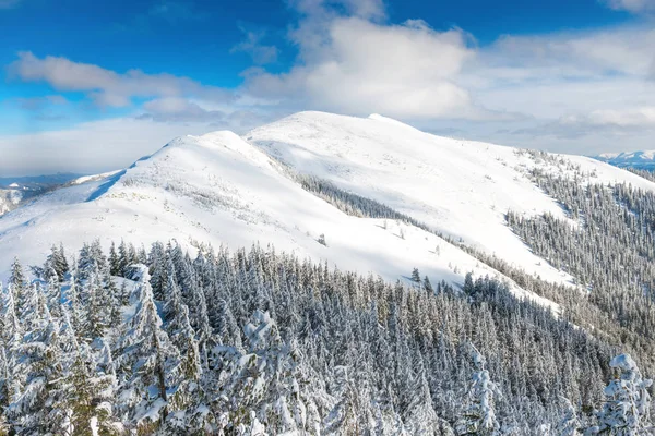 Winterlandschaft Schneebedeckten Bergen Und Blauen Hügeln — Stockfoto