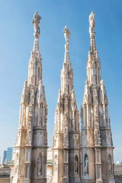 Marble Statues Architecture Top Roof Duomo Gothic Cathedral Milan Italy — Stock Photo, Image