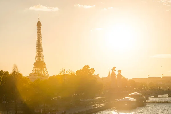 Prachtige Zonsondergang Met Eiffeltoren Seine Rivier Parijs Frankrijk — Stockfoto