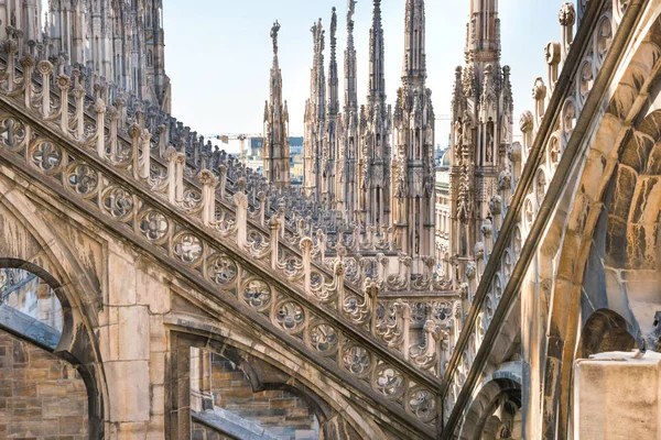 Marble Statues Architecture Roof Duomo Gothic Cathedral Milan — Stock Photo, Image