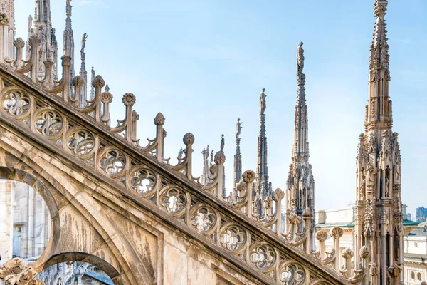 Statue Marmo Architettura Sul Tetto Del Duomo Duomo Milano — Foto Stock