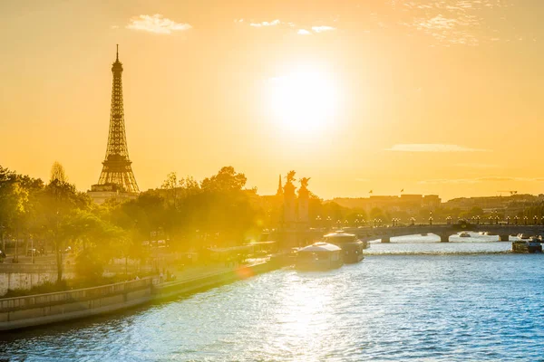 Prachtige Zonsondergang Met Eiffeltoren Seine Rivier Parijs Frankrijk — Stockfoto