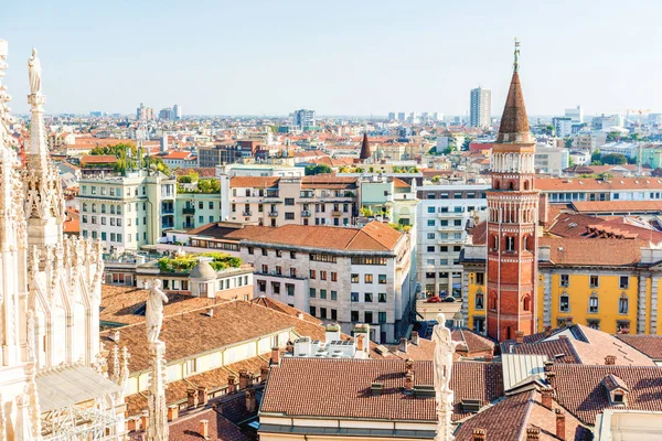 White Statue Top Duomo Cathedral View City Milan — Stock Photo, Image