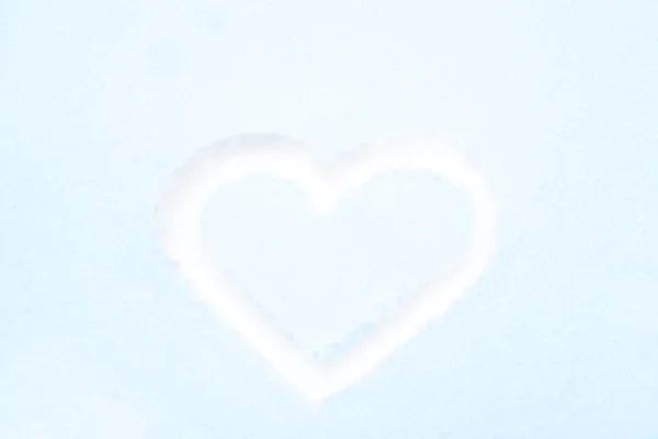 Blue Heart Shape Drawing White Snow Love Valentine Background — Stok Foto