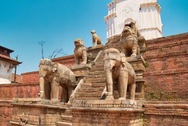 Eski Bhaktapur şehirde Katmandu, Nepal, antik heykeller