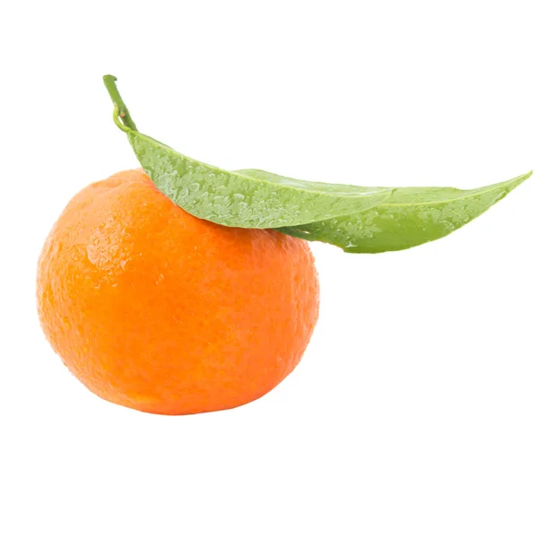 Orange Mandarins Green Leaf Isolated White Background — Stock Photo, Image