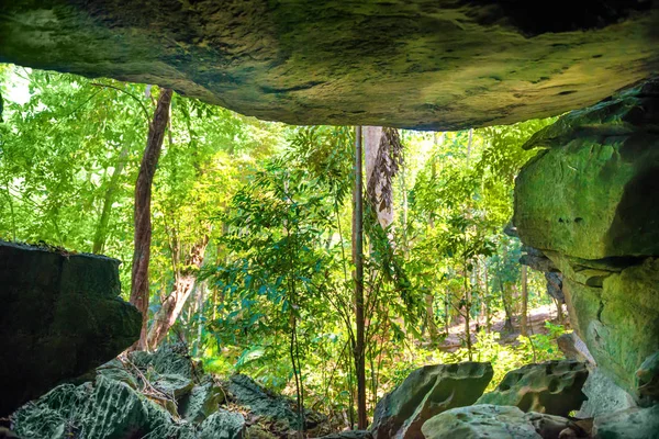 View from inside to entrance of natural cave — Stock Photo, Image