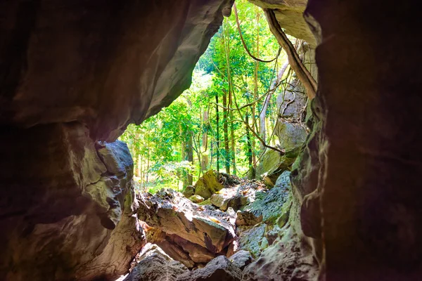 View from inside to entrance of natural cave — Stock Photo, Image