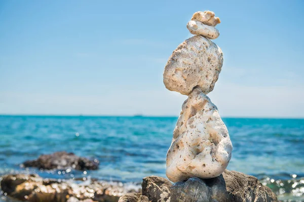 Zen stones balance at sea background — Stock Photo, Image