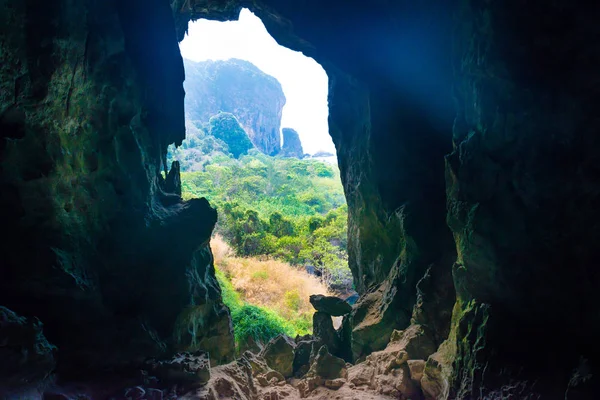 Entrance of natiral cave, view from inside — Stock Photo, Image